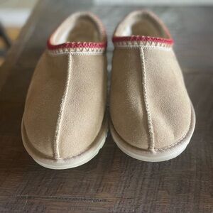 UGG Tan Moccasins with Red Trim